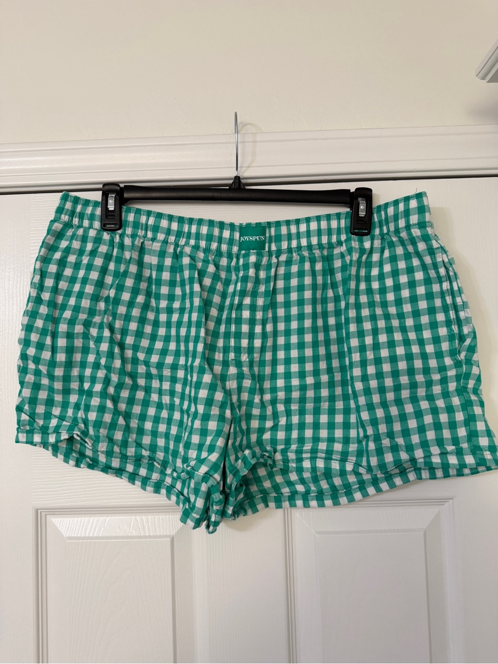 Joyspun Green Gingham Sleep Shorts with Elastic Waist